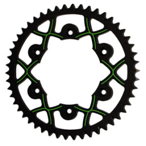 Couronne Alu Kawasaki X Wing Ergal - Anti Boue Noire/Vert - 520 - 49 Dents - Similaire JTA460