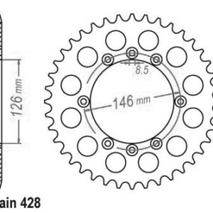 Couronne Ts 125 X 1984-1988 21517CZ50 idem - 428 - 50 Dents - Similaire JTR805