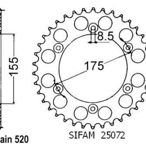 Couronne Husqvarna 125/250 Wrk 1987-1989 - 520 - 52 Dents - Similaire JTR510