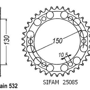 Couronne Yfz 750 R 1993-1998 - 532 - 43 Dents - Similaire JTR866