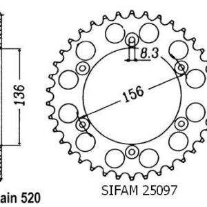 Couronne Alu Husqvarna - Gas Gas 125/250/510/610 1990-2004 - 520 - 46 Dents - Similaire JTA822