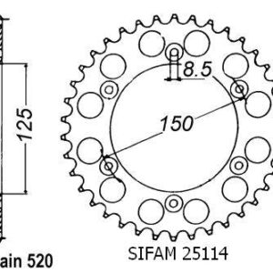 Couronne Alu Ktm 125/250/600 1990-2004 - 520 - 38 Dents - Similaire JTA897