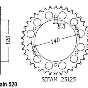 Couronne Klr 250 1985-1993 - 520 - 44 Dents - Similaire JTR475