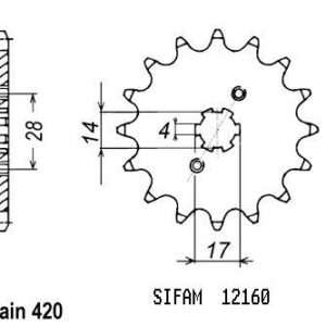 Pignon TT Kawasaki - 420 - 12 Dents - Similaire JTF1127