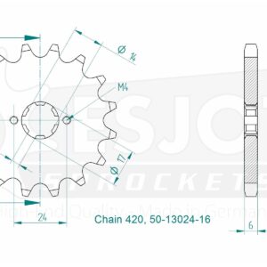 Pignon Acier 420 - 16 dents - Similaire JTF1128 / JTF1129