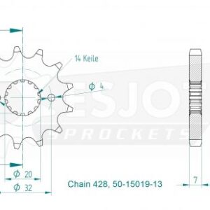 Pignon TT Yamaha - 428 - 13 Dents - Made in Germany