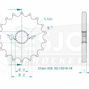 Pignon TT Yamaha - 428 - 18 Dents - Made in Germany