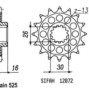 Pignon Honda - 525 - 16 Dents - Similaire JTF313 - Made in Germany