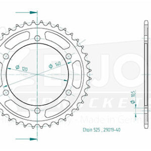Couronne Acier Kawasaki - 525 - 40 Dents - Similaire JTR498 - Made in Germany