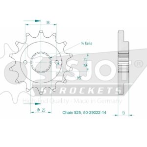 Pignon Ducati - 525 - 14 Dents - Similaire JTF740 - Made in Germany