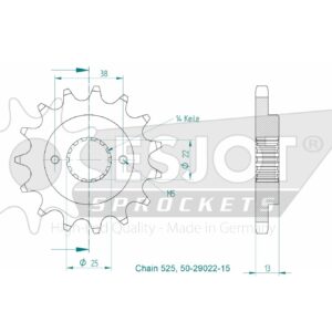 Pignon Cagiva-Ducati - 525 - 15 Dents - Similaire JTF740 - Made in Germany
