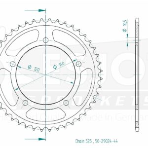 Couronne Acier - 525 - 44 Dents - Made in Germany