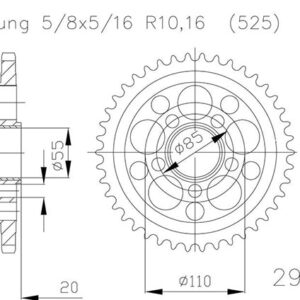 Couronne Acier - 525 - 41 Dents - Made in Germany