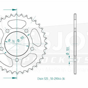 Couronne Acier Benelli - 525 - 36 Dents - Made in Germany