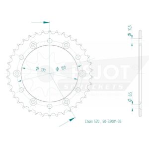 Couronne Acier TT Honda - 520 - 38 Dents - Similaire JTR245/2 - Made in Germany