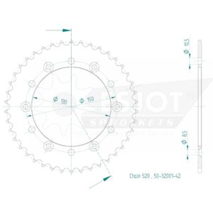 Couronne Acier TT Honda-Yamaha - 520 - 42 Dents - Similaire JTR245/2 - Made in Germany