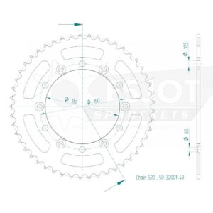 Couronne Acier TT Yamaha - 520 - 49 Dents - Similaire JTR245/2 - Made in Germany