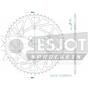 Couronne Acier TT Ultralight Honda-Yamaha - 520 - 50 Dents - Similaire JTR245/2 - Made in Germany