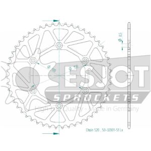 Couronne Acier TT Ultralight Yamaha - 520 - 51 Dents - Similaire JTR245/2 - Made in Germany