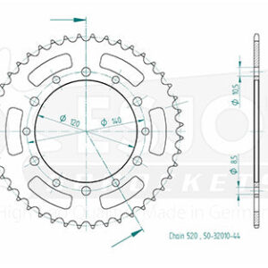 Couronne Acier TT Kawasaki - 520 - 44 Dents - Similaire JTR475 - Made in Germany
