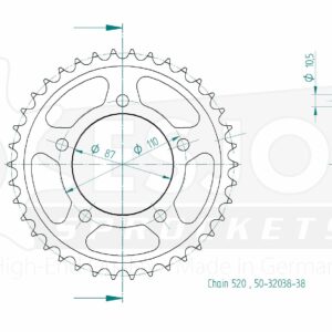 Couronne Acier - 520 - 38 Dents - Made in Germany