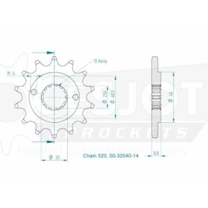 Pignon TT Honda - 520 - 14 Dents - Similaire JTF309 - Made in Germany