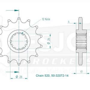 Pignon Lightweight - 520 - 14 Dents - Made in Germany