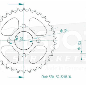 Couronne Acier Eton-Sym - 520 - 34 Dents - Made in Germany
