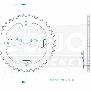 Couronne Acier - 520 - 36 Dents - Made in Germany