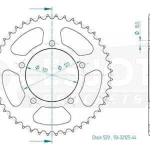 Couronne Acier Aprilia - 520 - 44 Dents - Similaire JTR703 - Made in Germany