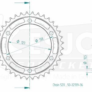 Couronne Acier - 520 - 36 Dents - Made in Germany
