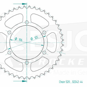 Couronne Acier - 520 - 44 Dents - Made in Germany