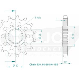 Pignon Lightweight Yamaha - 530 - 15 Dents - Similaire JTF579 - Made in Germany