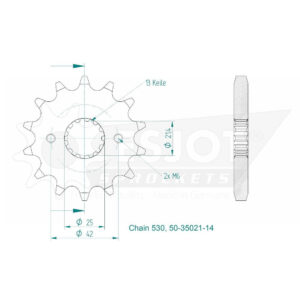 Pignon Yamaha - 530 - 14 Dents - Made in Germany
