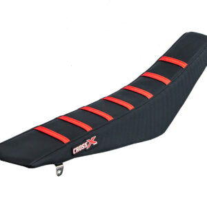 HOUSSE DE SELLE HONDA CR 125 - 250 TOP BLACK- SIDE BLACK-STRIPES RED