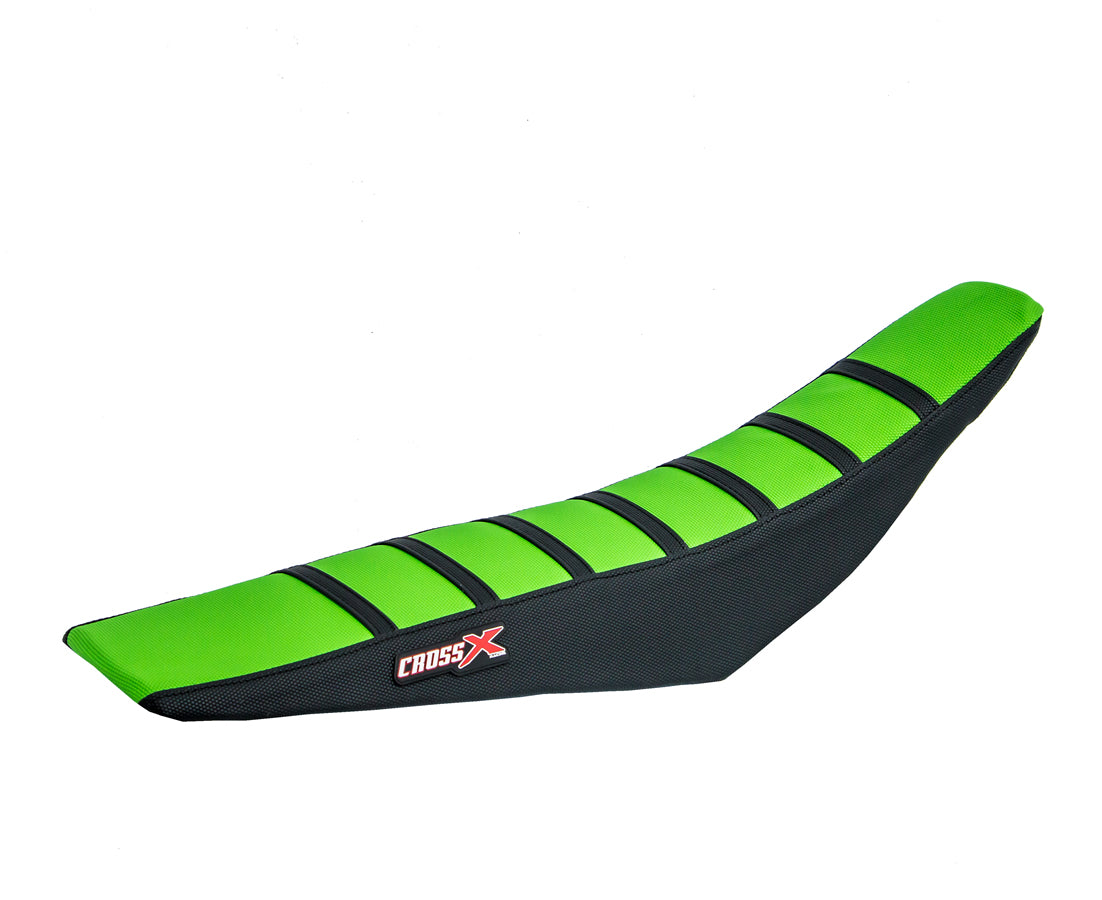 HOUSSE DE SELLE KAWASAKI KXF 250-450 TOP GREEN- SIDE BLACK-STRIPES BLACK