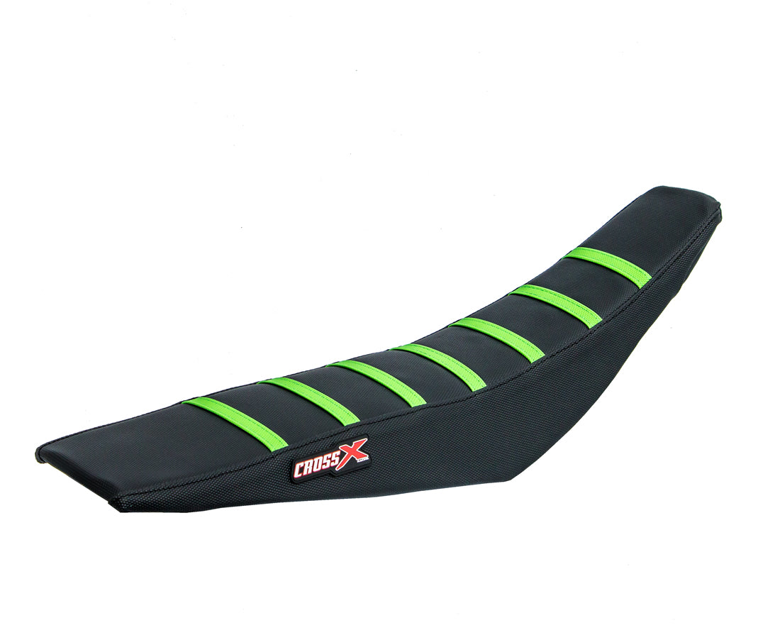 HOUSSE DE SELLE KAWASAKI KX 85-100 TOP BLACK- SIDE BLACK-STRIPES GREEN