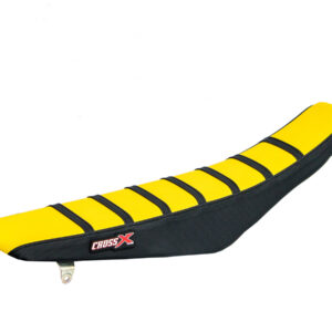 HOUSSE DE SELLE SUZUKI RM 85 TOP YELLOW- SIDE BLACK-STRIPES BLACK