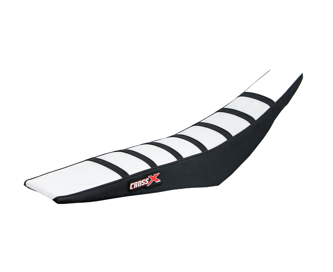 HOUSSE DE SELLE YAMAHA YZ 125 - 250 - TOP WHITE- SIDE BLACK-STRIPES BLACK