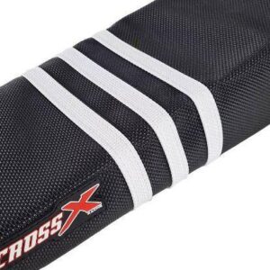 HOUSSE DE SELLE KTM SXF 250-450 - SX 125-150-250 - COLOR BLACK - STRIPES 3 WHITE(M518-3ADIDAS)