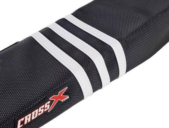 HOUSSE DE SELLE KTM SXF 250-450 - SX 125-150-250 - COLOR BLACK - STRIPES 3 WHITE(M518-3ADIDAS)