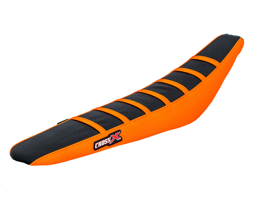 HOUSSE DE SELLE KTM SXF 250-450 - SX 125-150 -250 - TOP BLACK- SIDE ORANGE-STRIPES ORANGE