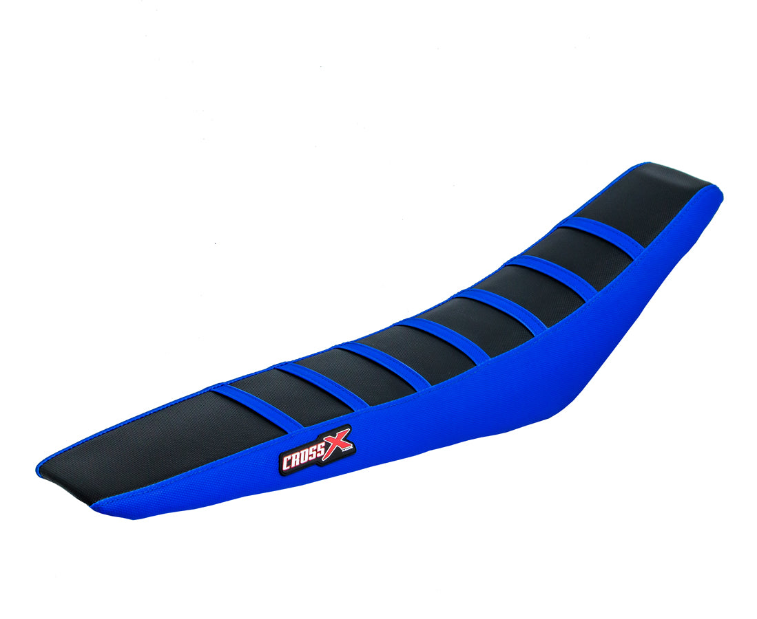 HOUSSE DE SELLE HUSQVARNA WR-CR 125-250 - TC-TE 400-570 - TOP BLACK- SIDE BLUE-STRIPES BLUE