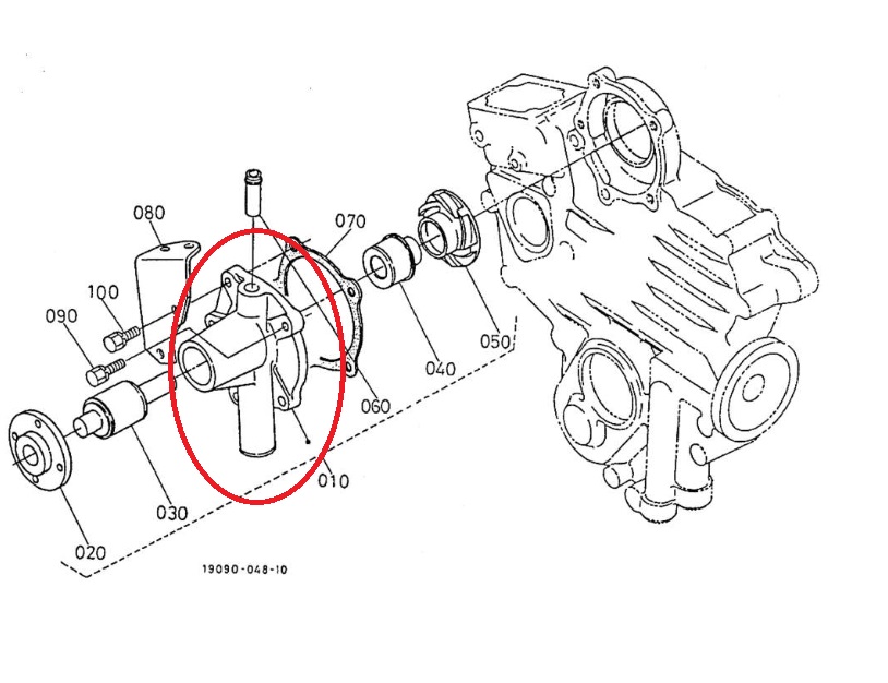 POMPE A EAU ADAPTABLE - TURBINE 10MM - MOTEUR KUBOTA Z402 – Image 3
