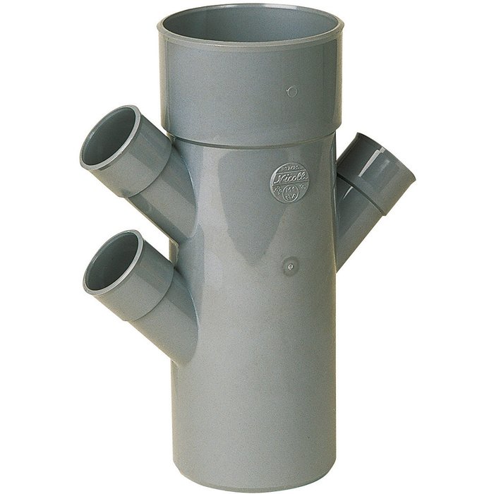 Raccord PVC gris triple équerre 45° - Ø 40 - 40 - 100 - 40 mm - Quadruple emboîture - Nicoll