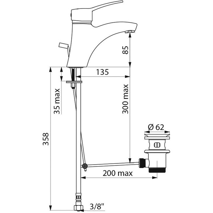 Mitigeur lavabo avec vidage - Manette pleine - Delabie – Image 2