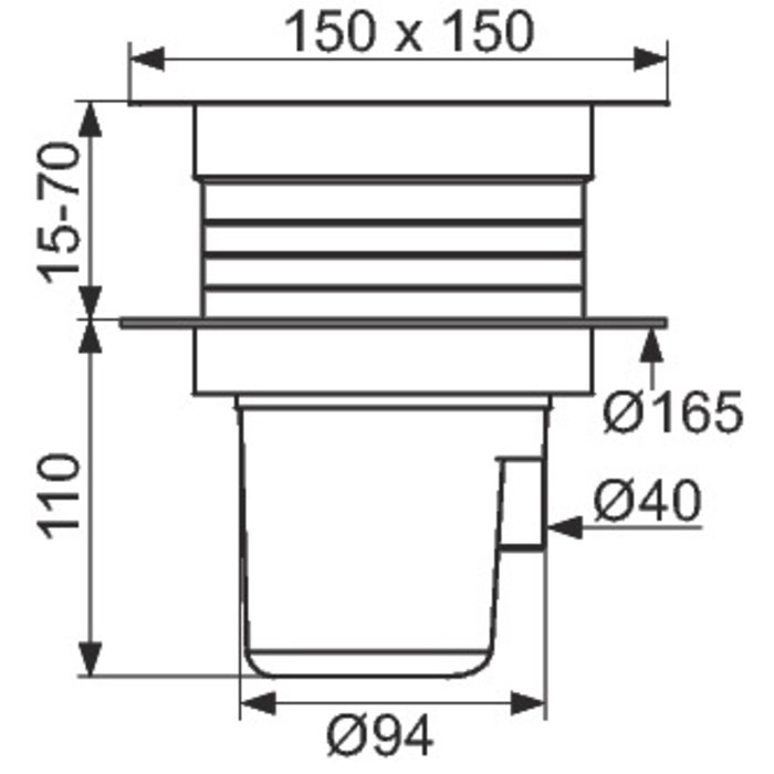 Siphon pour sol dur - DELABIE - 150 x 150 mm - Hauteur réglable - Sortie Horizontale/Verticale Ø 40 - Delabie – Image 2