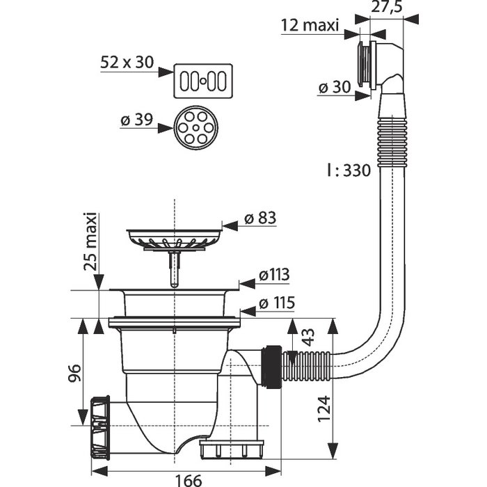 Vidage évier Ø90 mm – VALENTIN – Siphonette Space Fit – Panier inox Ø83 – Siphon intégré – Sortie Ø40 mm - Valentin – Image 4