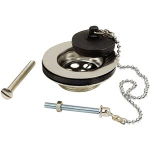 Bonde à bouchon – Ø65 mm – 1"1/4 – Grille inox – Corps laiton – Avec chaînette – Débit 36 l/min
