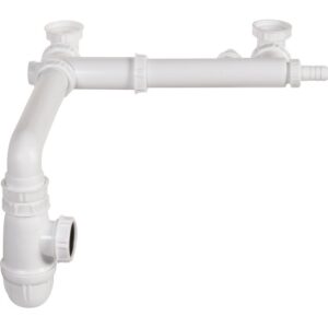 Vidage évier 2 cuves décalées – VALENTIN – Siphon gain d’espace déporté – Entraxe 200–360 mm – 3 prises machine - Sortie 1"1/2 - Valentin